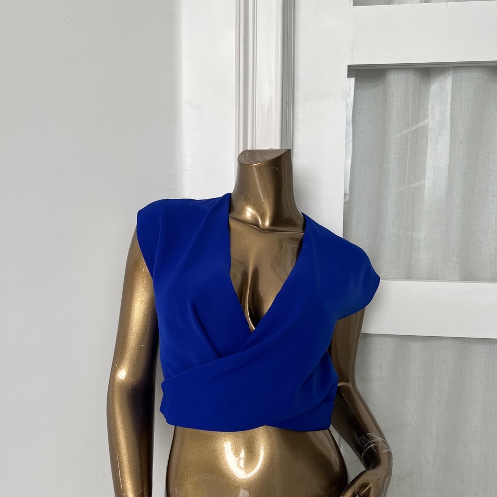 Brand New Hot Miami Styles Royal Blue Wrap Blouse